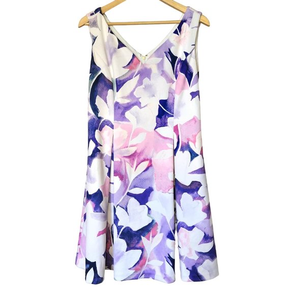 DKNY Sleeveless Sheath Floral Scoop Neck Stretch Mini Dress Plus Size 14 - Picture 2 of 8